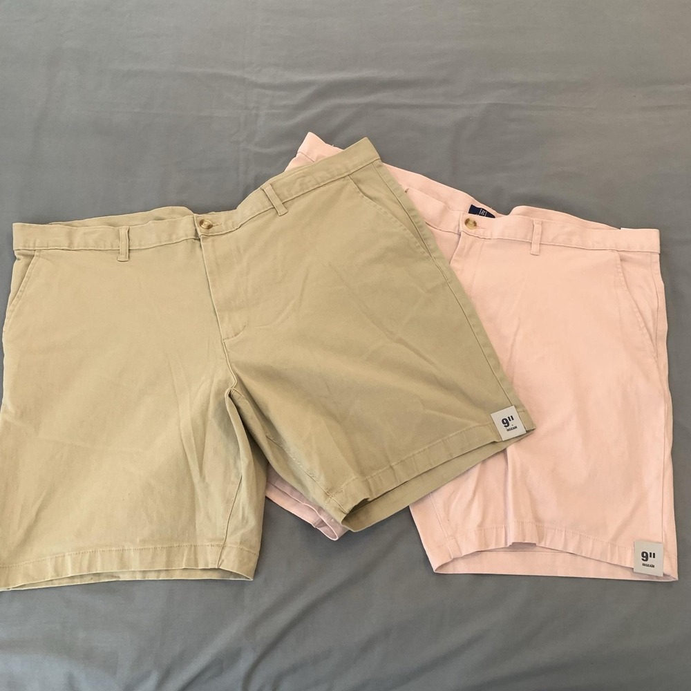 Shorts Mens 44 Beige Pink Chino 9 Inch Inseam Stretch Lot Of 2 Casual Golf NWT